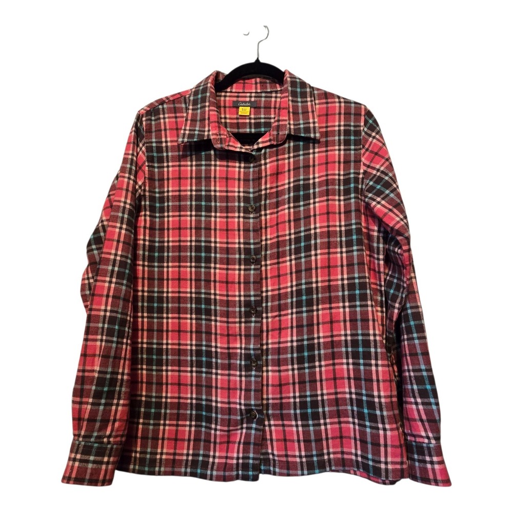 Cabelas Plaid Flannel Cotton Shirt Womens LG Button Up Long‎ Sleeves Casual Cozy